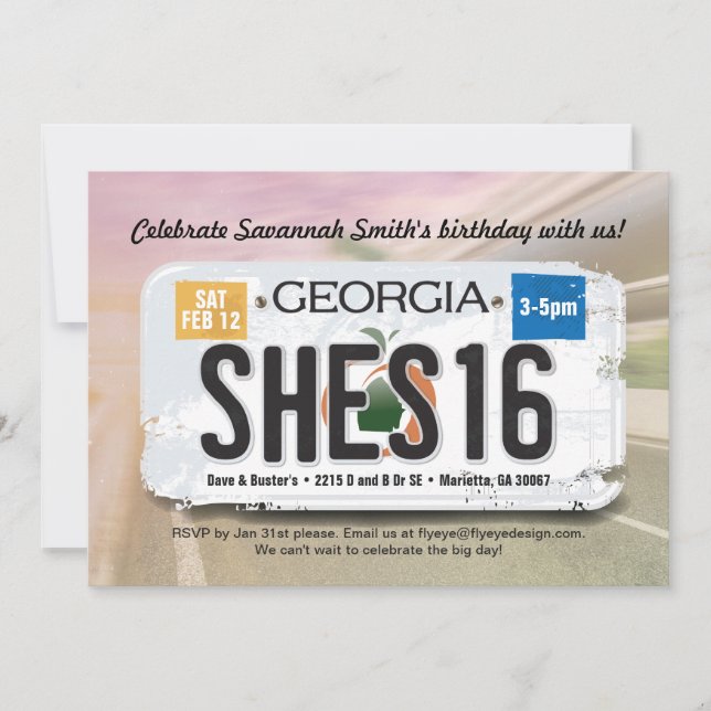 Invitation de licence Géorgie pour 16e anniversair (Devant)