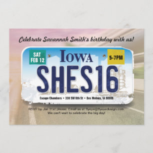 Invitation de licence Iowa pour fille 16e annivers