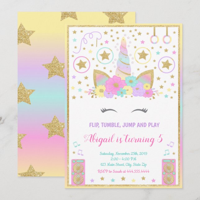 Invitation de licorne de gymnastique, licorne (Devant / Derrière)