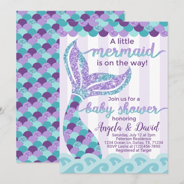 Invitation de l'invitation Baby shower de sirène (Devant / Derrière)