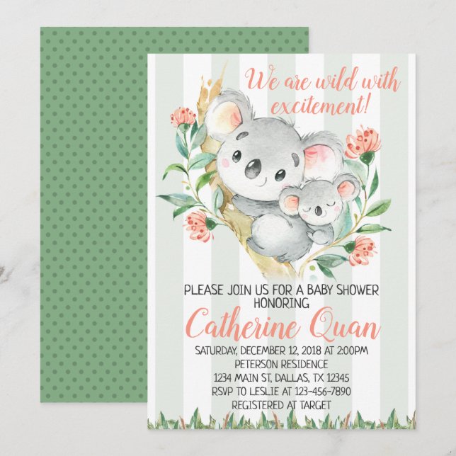 Invitation de l'invitation de Koala Baby shower (Devant / Derrière)