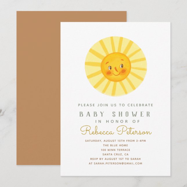 Invitation de Little Sun Baby shower (Devant / Derrière)