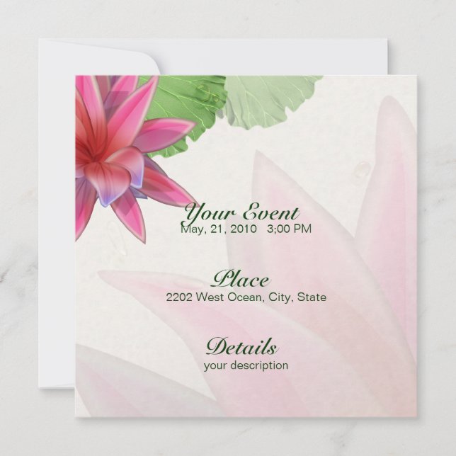 Invitation de Lotus rose 5,25 x 5,25 (Devant)