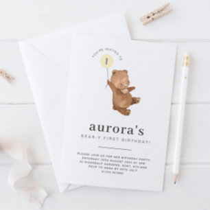 Invitation de l'ours au premier anniversaire Ballo