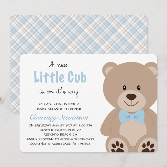 Invitation de l'ours en peluche Little Cub (Devant / Derrière)