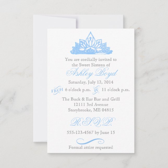 Invitation de l'Sweet sixteen Blue Princess (Devant)