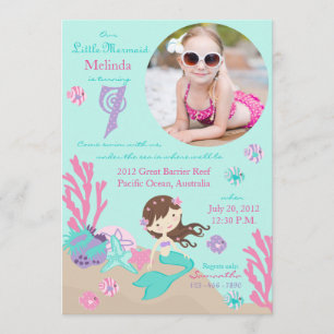 Invitation de lt Brunette Mermaid Seventh Birthday