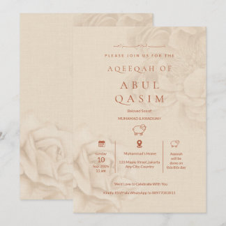 Invitation de luxe beige floral pour Aqeeqah islam
