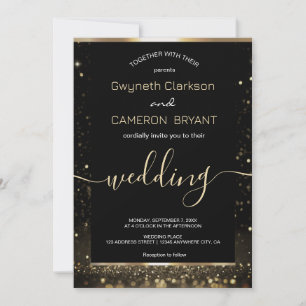 Invitation de luxe moderne or noir avec étincelles