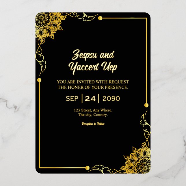 Invitation de luxe noir et or Gold Foil Design (Recto)