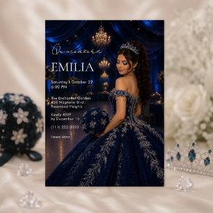 Invitation de luxe pour Quinceañera bleu marine et