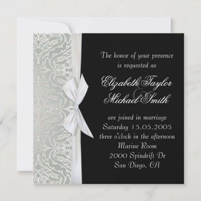 Invitation de luxe Ribbon Silver/Black Mariage dam (Devant)