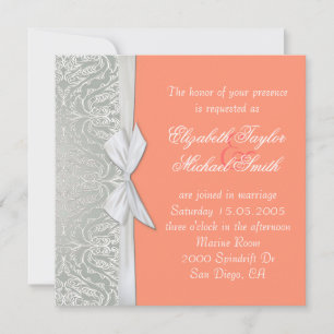 Invitation de luxe Ribbon Silver/Coral Mariage dam
