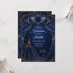 Invitation de luxe royale bleue pour Quinceañera P