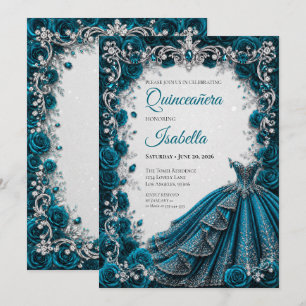 Invitation de luxe turquoise pour Quinceañera prin