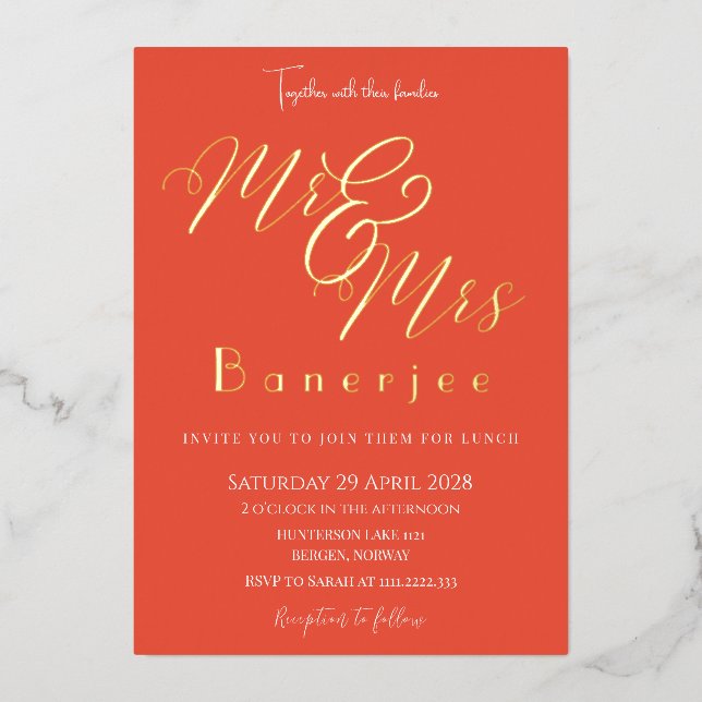 Invitation de M. & Mme Royal Orange Red Mariage Fo (Recto)