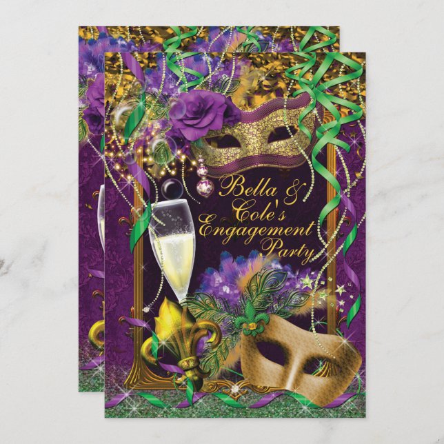 Invitation de Mardi Gras Engagement Party (Devant / Derrière)