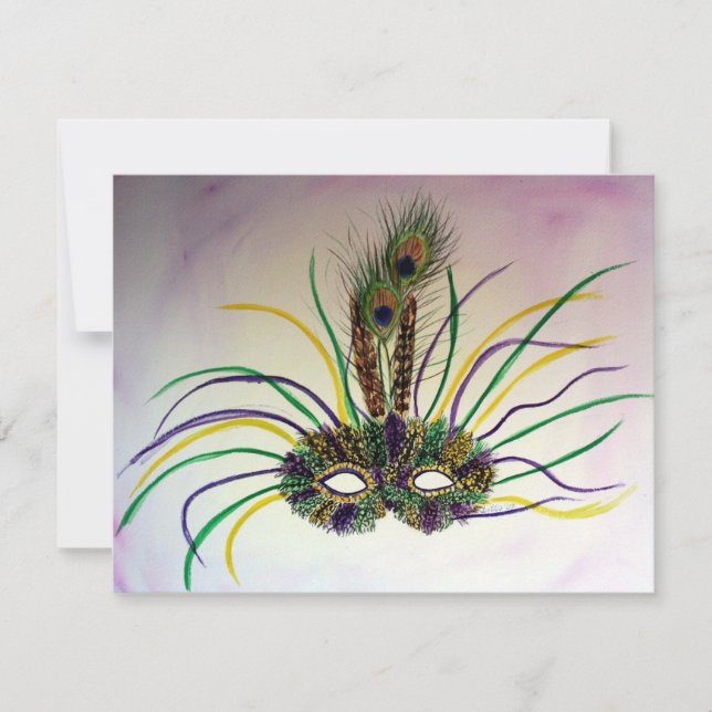 Invitation de Mardi Gras Feather Mask ou Invitatio (Devant)