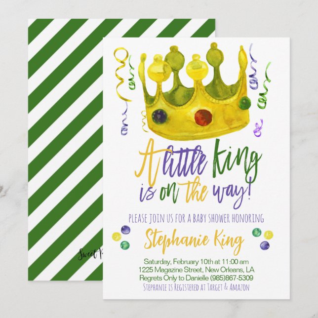 Invitation de Mardi Gras King Baby shower (Devant / Derrière)
