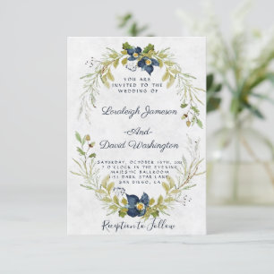 Invitation de mariage à cadre floral bleu budget