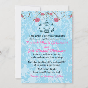 Invitation de mariage à cage d'oiseau florale rose