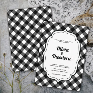 Invitation de mariage à carreaux vintage moderne