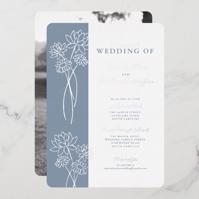 Invitation de Mariage à huile florale argentée (Recto/Verso)