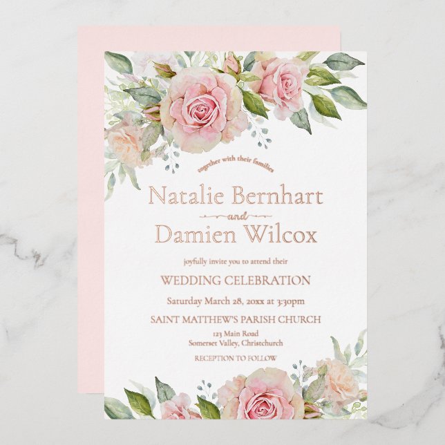 Invitation de Mariage à huile rose et Rose or (Recto/Verso)