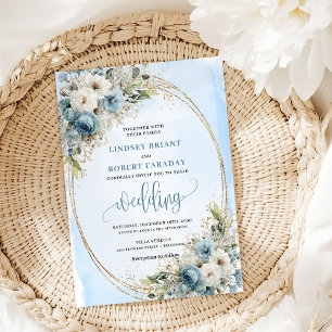 Invitation de mariage à la flore verdoyante bleu p