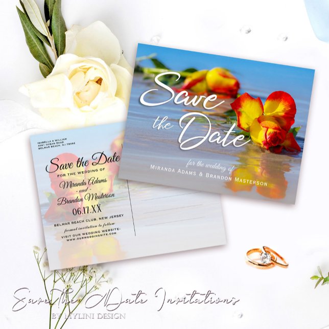 Invitation de mariage à la plage florale "Save the (Créateur téléchargé)