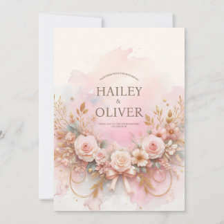 Invitation de mariage à la rose aquarelle pastel