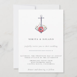 Invitation de mariage à l'ancre florale aquarelle