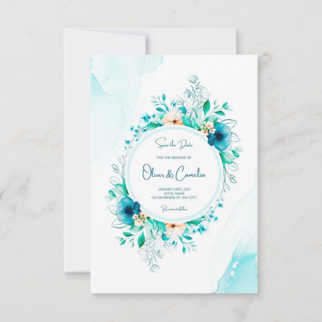 Invitation de mariage à l'aquarelle avec cadre flo (Devant)