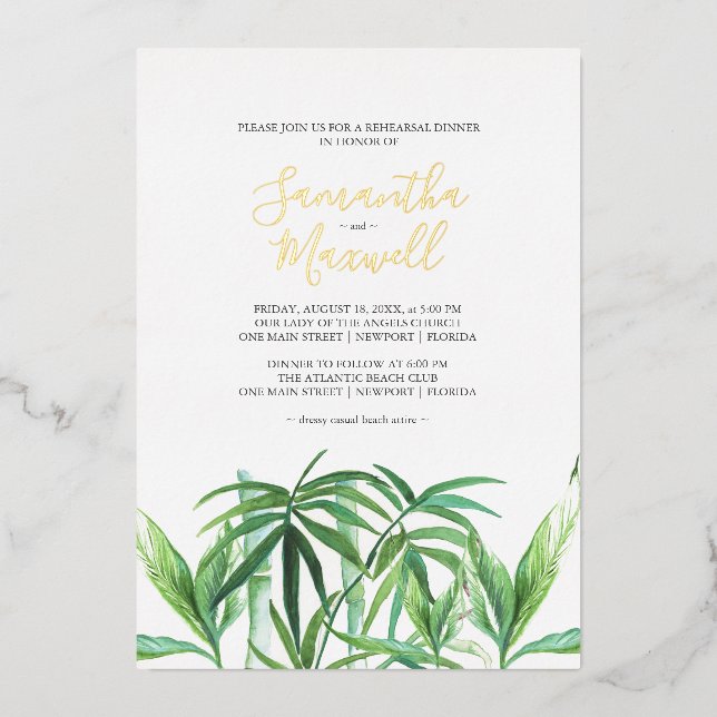 Invitation de mariage à l'aquarelle de feuilles tr (Recto)