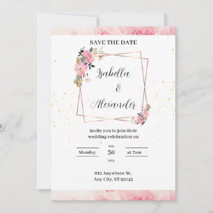 Invitation de mariage à l'aquarelle fleurie rose