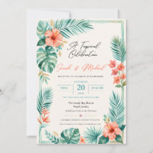 Invitation de mariage à l'aquarelle florale tropic
