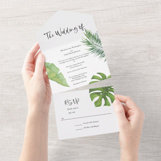 Invitation de mariage à l'aquarelle tropicale tout (Déchirure)