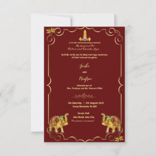 Invitation de mariage à l'éléphant rouge sud-indie