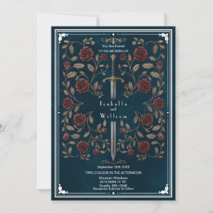 Invitation de mariage à l'épée argentée bleu royal