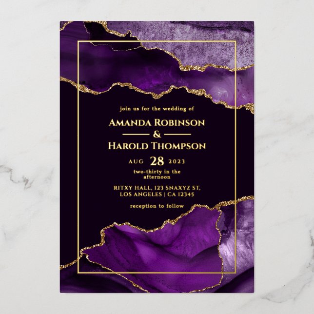 Invitation de Mariage à l'huile d'agate violet et  (Recto)