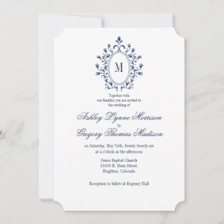 Invitation de mariage à monogramme BLEU