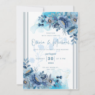 Invitation de mariage à motif floral bleu