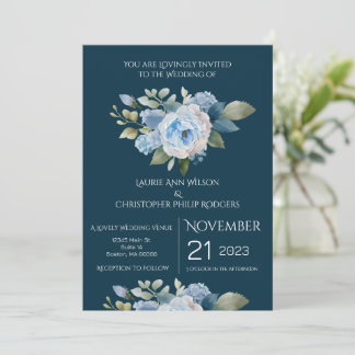 Invitation de mariage à motif floral bleu
