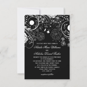Invitation de mariage à motif floral noir/blanc -