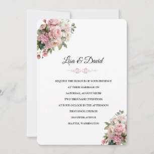 Invitation de mariage à motif floral rose