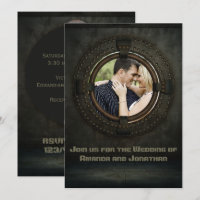 Invitation de mariage à thème Steampunk avec photo