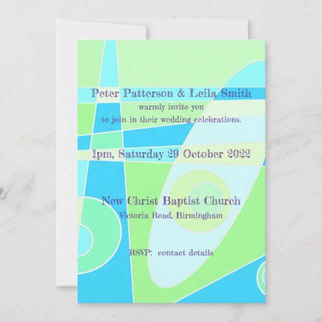 Invitation de mariage abstrait pastel bleu vert (Devant)