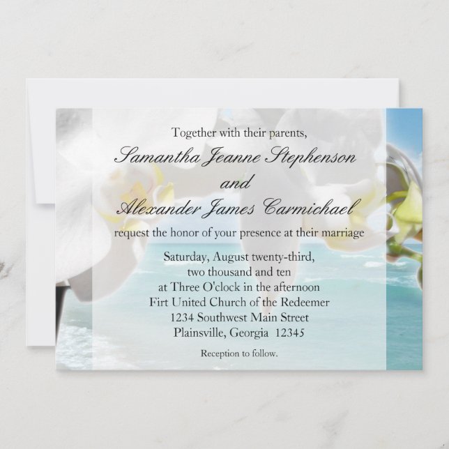 Invitation de mariage Aqua/White Orchid Beach (Devant)