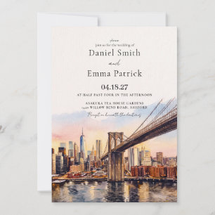 Invitation de mariage aquarelle du pont de Brookly