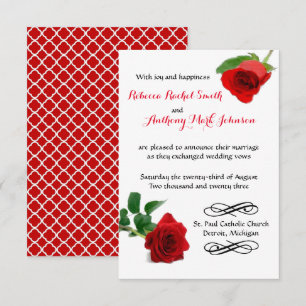 Invitation de mariage aquarelle rose rouge - 3x5